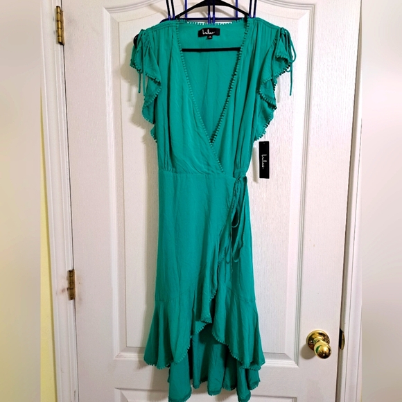 Lulu’s Green Wrap Midi Dress Small - Picture 2 of 12